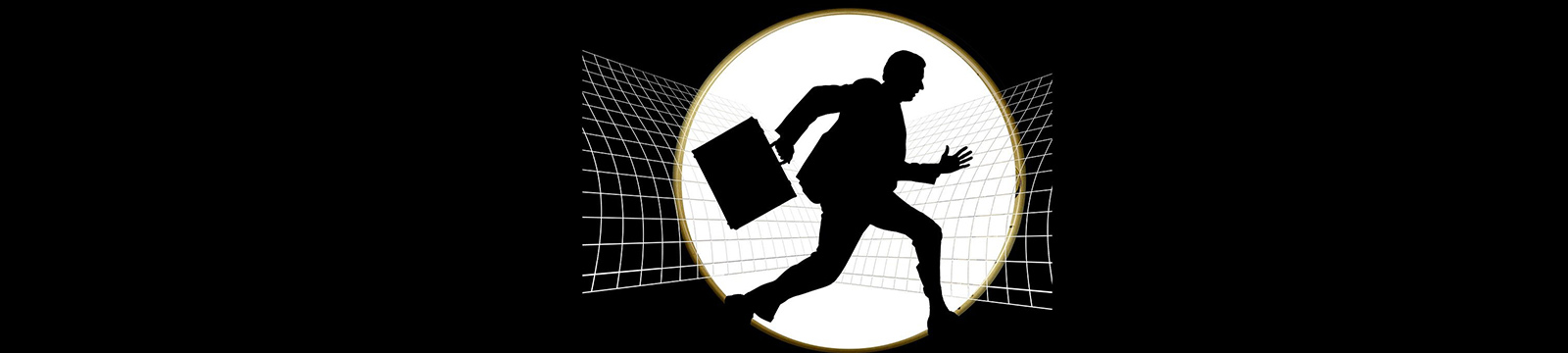 Illustrated silhouette of business man running with briefcase. 
