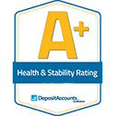 Deposit Accounts.com A plus health and stability rating logo.