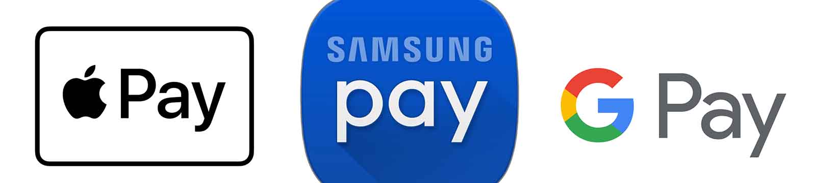 Apple pay, Samsung Pay, and Google Pay logos